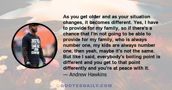 As you get older and as your situation changes, it becomes different. Yes, I have to provide for my family, so if there's a chance that I'm not going to be able to provide for my family, who is always number one, my