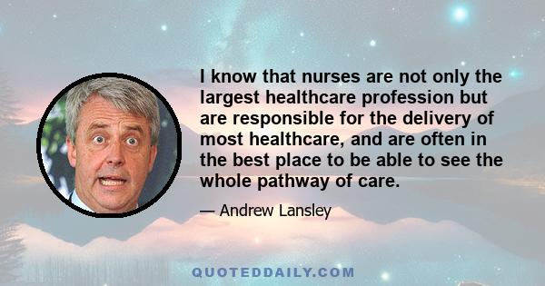 I know that nurses are not only the largest healthcare profession but are responsible for the delivery of most healthcare, and are often in the best place to be able to see the whole pathway of care.