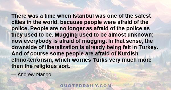 There was a time when Istanbul was one of the safest cities in the world, because people were afraid of the police. People are no longer as afraid of the police as they used to be. Mugging used to be almost unknown; now 