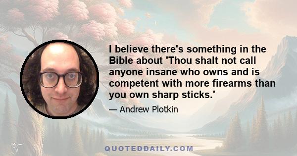 I believe there's something in the Bible about 'Thou shalt not call anyone insane who owns and is competent with more firearms than you own sharp sticks.'