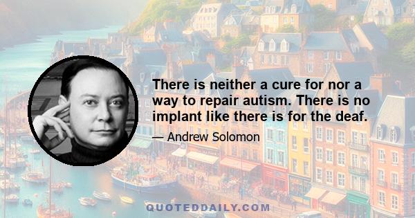 There is neither a cure for nor a way to repair autism. There is no implant like there is for the deaf.