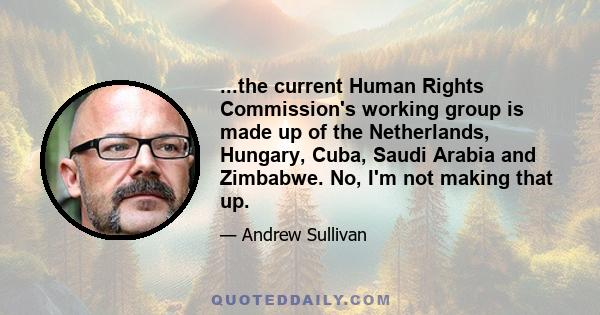 ...the current Human Rights Commission's working group is made up of the Netherlands, Hungary, Cuba, Saudi Arabia and Zimbabwe. No, I'm not making that up.