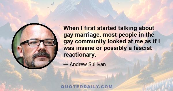 When I first started talking about gay marriage, most people in the gay community looked at me as if I was insane or possibly a fascist reactionary.