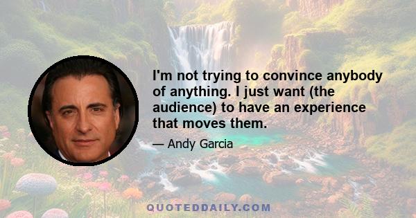 I'm not trying to convince anybody of anything. I just want (the audience) to have an experience that moves them.