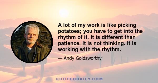 A lot of my work is like picking potatoes; you have to get into the rhythm of it. It is different than patience. It is not thinking. It is working with the rhythm.