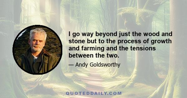 I go way beyond just the wood and stone but to the process of growth and farming and the tensions between the two.