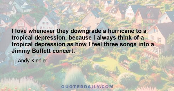 I love whenever they downgrade a hurricane to a tropical depression, because I always think of a tropical depression as how I feel three songs into a Jimmy Buffett concert.