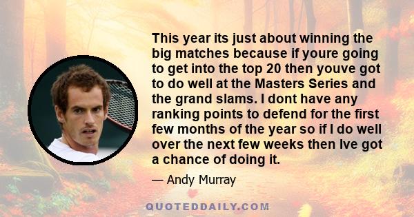 This year its just about winning the big matches because if youre going to get into the top 20 then youve got to do well at the Masters Series and the grand slams. I dont have any ranking points to defend for the first