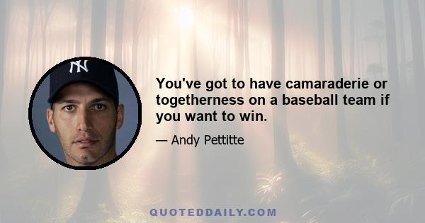 You've got to have camaraderie or togetherness on a baseball team if you want to win.