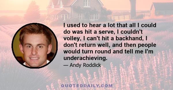 I used to hear a lot that all I could do was hit a serve, I couldn't volley, I can't hit a backhand, I don't return well, and then people would turn round and tell me I'm underachieving.