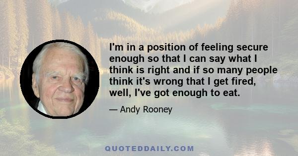 I'm in a position of feeling secure enough so that I can say what I think is right and if so many people think it's wrong that I get fired, well, I've got enough to eat.