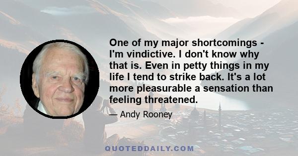 One of my major shortcomings - I'm vindictive. I don't know why that is. Even in petty things in my life I tend to strike back. It's a lot more pleasurable a sensation than feeling threatened.