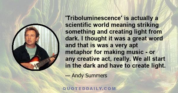 'Triboluminescence' is actually a scientific world meaning striking something and creating light from dark. I thought it was a great word and that is was a very apt metaphor for making music - or any creative act,