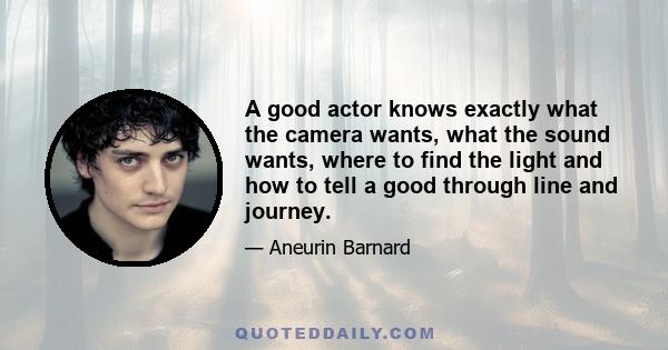 A good actor knows exactly what the camera wants, what the sound wants, where to find the light and how to tell a good through line and journey.