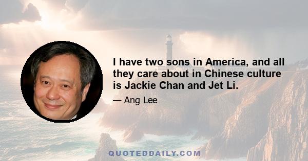 I have two sons in America, and all they care about in Chinese culture is Jackie Chan and Jet Li.