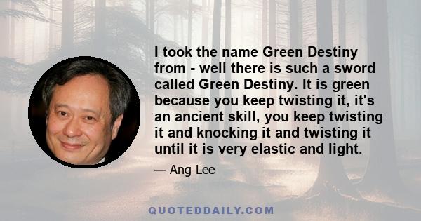 I took the name Green Destiny from - well there is such a sword called Green Destiny. It is green because you keep twisting it, it's an ancient skill, you keep twisting it and knocking it and twisting it until it is