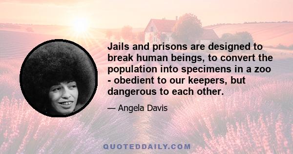 Jails and prisons are designed to break human beings, to convert the population into specimens in a zoo - obedient to our keepers, but dangerous to each other.