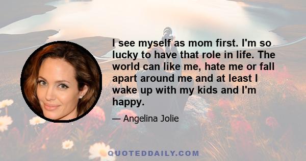 I see myself as mom first. I'm so lucky to have that role in life. The world can like me, hate me or fall apart around me and at least I wake up with my kids and I'm happy.