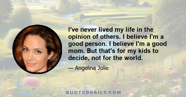 I've never lived my life in the opinion of others. I believe I'm a good person. I believe I'm a good mom. But that's for my kids to decide, not for the world.