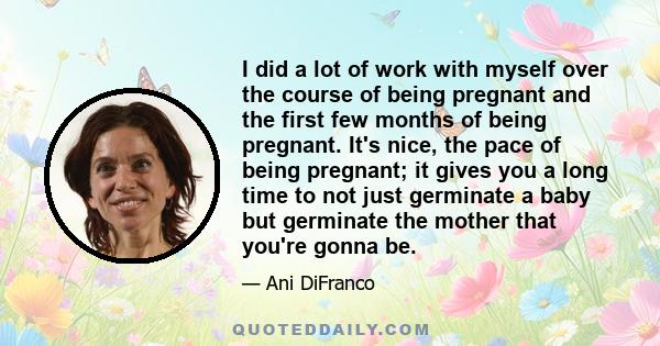 I did a lot of work with myself over the course of being pregnant and the first few months of being pregnant. It's nice, the pace of being pregnant; it gives you a long time to not just germinate a baby but germinate