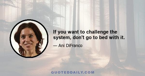 If you want to challenge the system, don't go to bed with it.