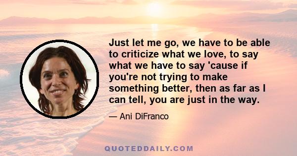 Just let me go, we have to be able to criticize what we love, to say what we have to say 'cause if you're not trying to make something better, then as far as I can tell, you are just in the way.