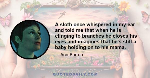 A sloth once whispered in my ear and told me that when he is clinging to branches he closes his eyes and imagines that he's still a baby holding on to his mama.