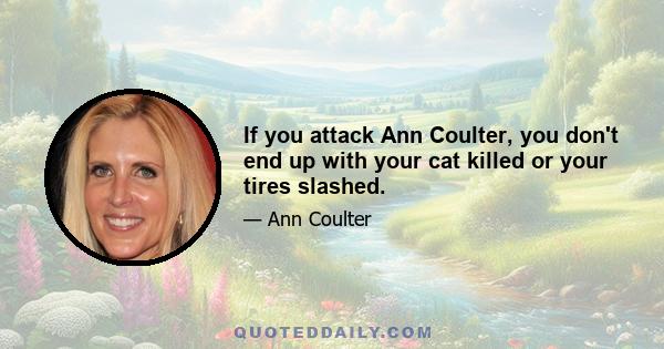 If you attack Ann Coulter, you don't end up with your cat killed or your tires slashed.