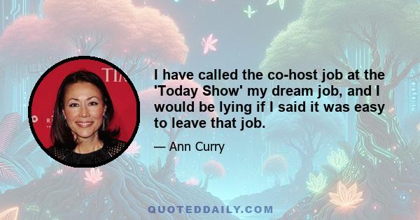 I have called the co-host job at the 'Today Show' my dream job, and I would be lying if I said it was easy to leave that job.