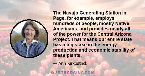 The Navajo Generating Station in Page, for example, employs hundreds of people, mostly Native Americans, and provides nearly all of the power for the Central Arizona Project. That means our entire state has a big stake