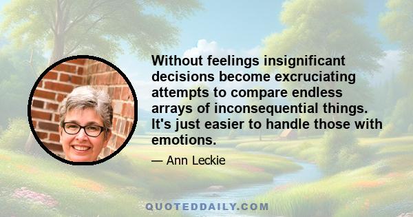 Without feelings insignificant decisions become excruciating attempts to compare endless arrays of inconsequential things. It's just easier to handle those with emotions.