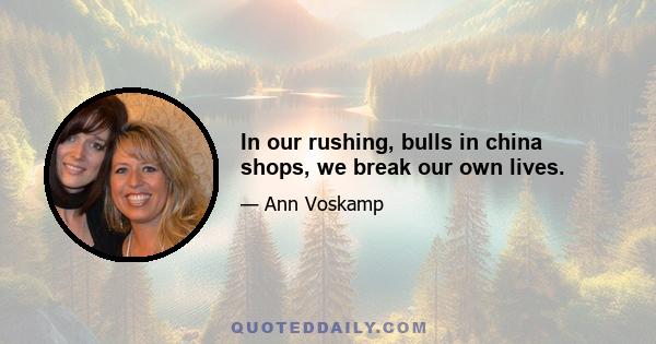 In our rushing, bulls in china shops, we break our own lives.