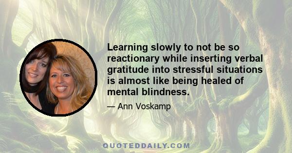 Learning slowly to not be so reactionary while inserting verbal gratitude into stressful situations is almost like being healed of mental blindness.