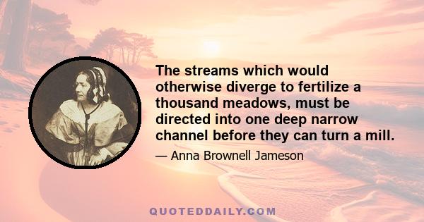 The streams which would otherwise diverge to fertilize a thousand meadows, must be directed into one deep narrow channel before they can turn a mill.