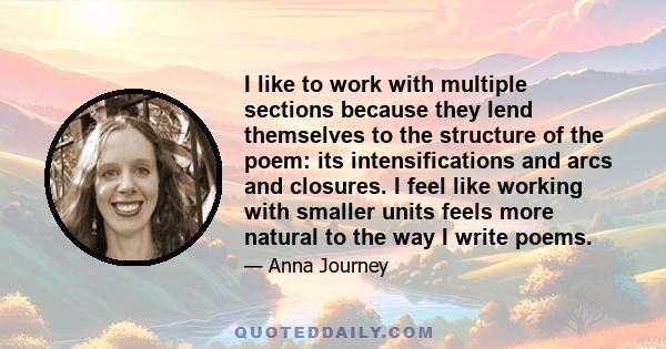 I like to work with multiple sections because they lend themselves to the structure of the poem: its intensifications and arcs and closures. I feel like working with smaller units feels more natural to the way I write