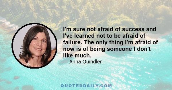 I'm sure not afraid of success and I've learned not to be afraid of failure. The only thing I'm afraid of now is of being someone I don't like much.