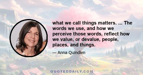 what we call things matters. ... The words we use, and how we perceive those words, reflect how we value, or devalue, people, places, and things.