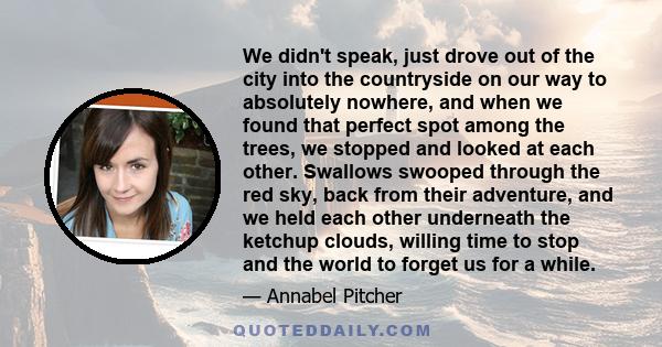 We didn't speak, just drove out of the city into the countryside on our way to absolutely nowhere, and when we found that perfect spot among the trees, we stopped and looked at each other. Swallows swooped through the