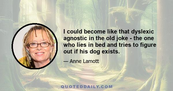 I could become like that dyslexic agnostic in the old joke - the one who lies in bed and tries to figure out if his dog exists.