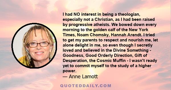 I had NO interest in being a theologian, especially not a Christian, as I had been raised by progressive atheists. We bowed down every morning to the golden calf of the New York Times, Noam Chomsky, Hannah Arendt. I