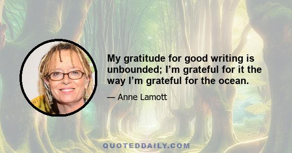 My gratitude for good writing is unbounded; I’m grateful for it the way I’m grateful for the ocean.