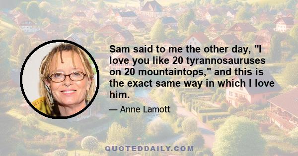 Sam said to me the other day, I love you like 20 tyrannosauruses on 20 mountaintops, and this is the exact same way in which I love him.