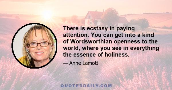 There is ecstasy in paying attention. You can get into a kind of Wordsworthian openness to the world, where you see in everything the essence of holiness.