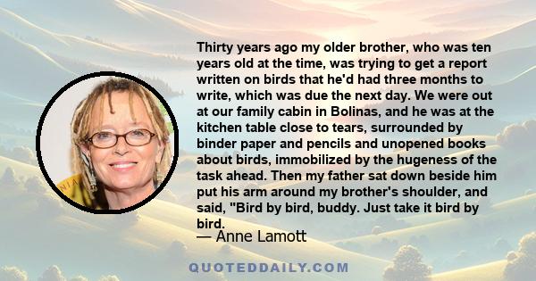 Thirty years ago my older brother, who was ten years old at the time, was trying to get a report written on birds that he'd had three months to write, which was due the next day. We were out at our family cabin in