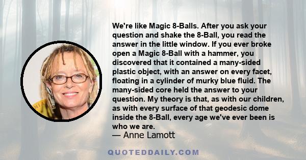 We're like Magic 8-Balls. After you ask your question and shake the 8-Ball, you read the answer in the little window. If you ever broke open a Magic 8-Ball with a hammer, you discovered that it contained a many-sided