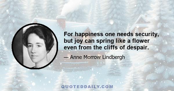 For happiness one needs security, but joy can spring like a flower even from the cliffs of despair.