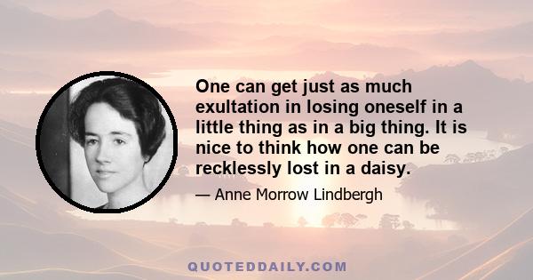 One can get just as much exultation in losing oneself in a little thing as in a big thing. It is nice to think how one can be recklessly lost in a daisy.