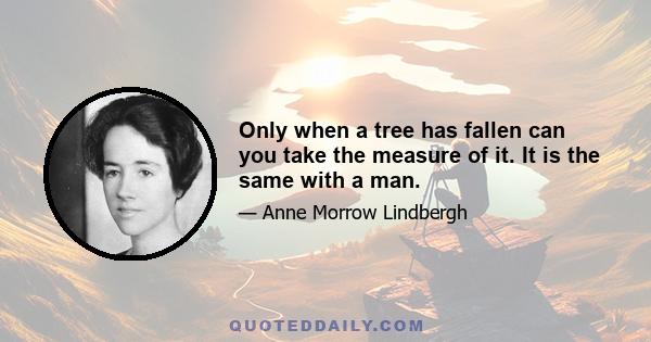 Only when a tree has fallen can you take the measure of it. It is the same with a man.