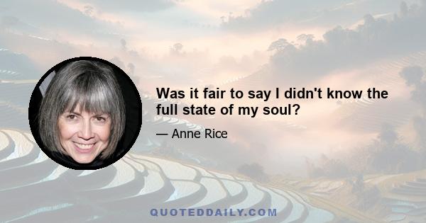 Was it fair to say I didn't know the full state of my soul?