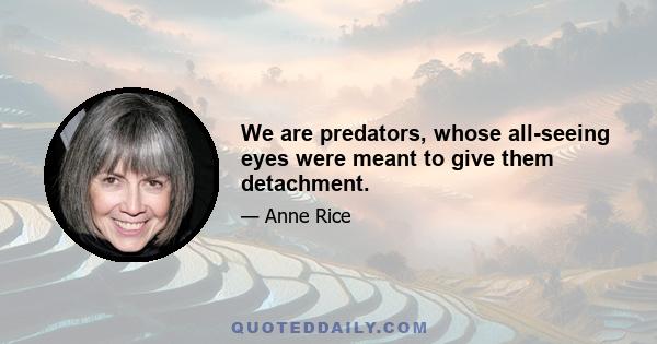 We are predators, whose all-seeing eyes were meant to give them detachment.